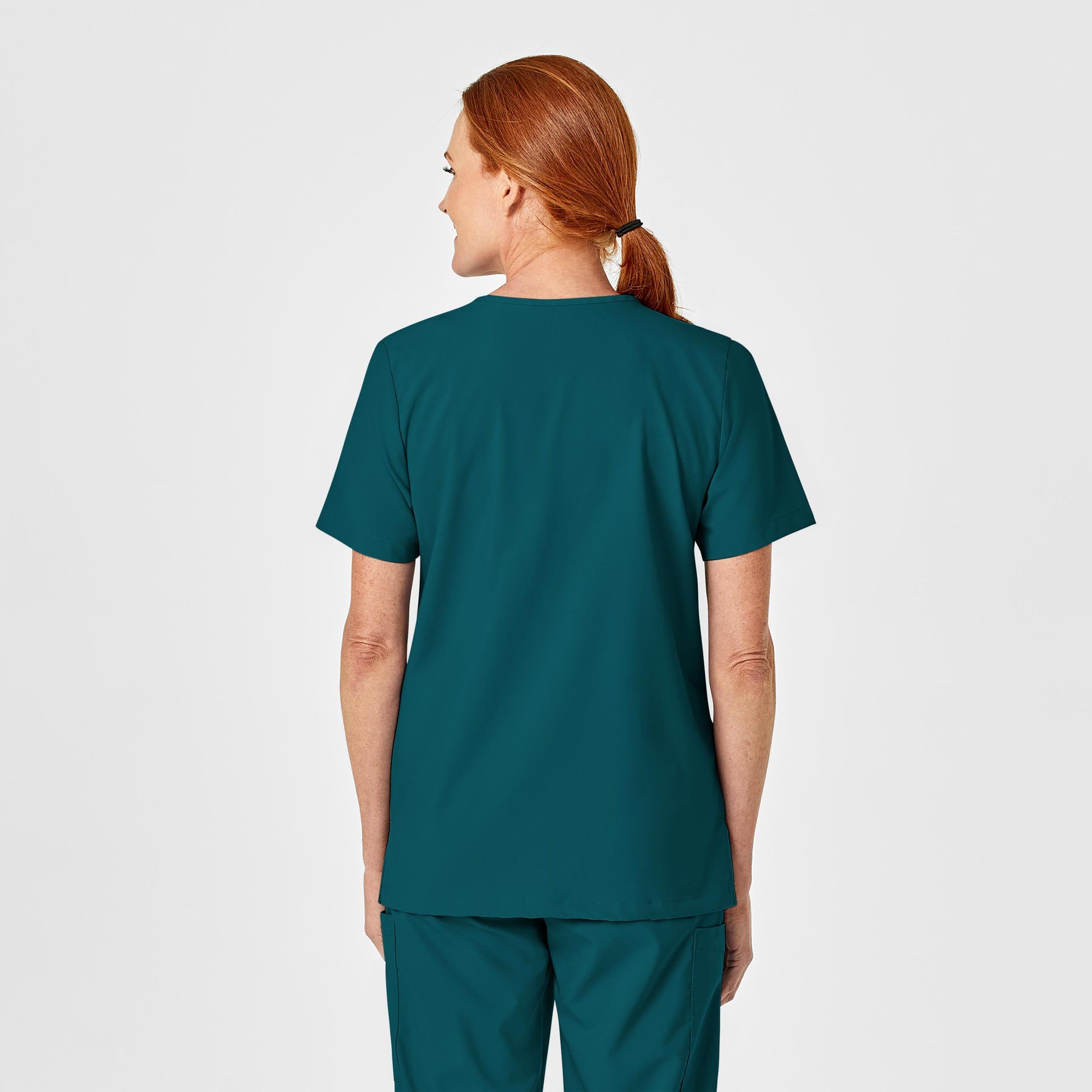 W123 Unisex 4 Pocket Utility Scrub Top Caribbean Blue back view