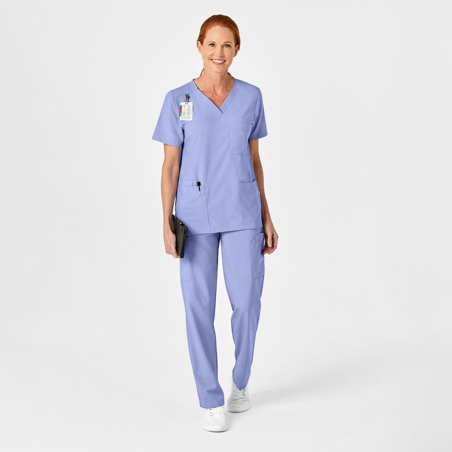 W123 Unisex 4 Pocket Utility Scrub Top Ceil Blue scrub set