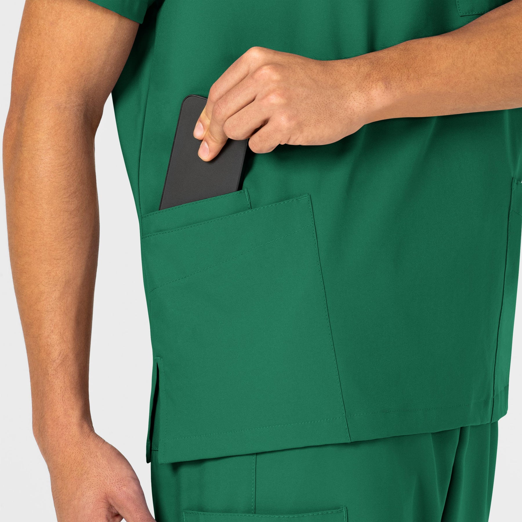 W123 Unisex 4 Pocket Utility Scrub Top Hunter side detail 2
