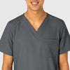 W123 Unisex 4 Pocket Utility Scrub Top Pewter front detail