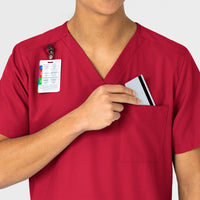 W123 Unisex 4 Pocket Utility Scrub Top Red side detail 1