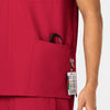 W123 Unisex 4 Pocket Utility Scrub Top Red hemline detail