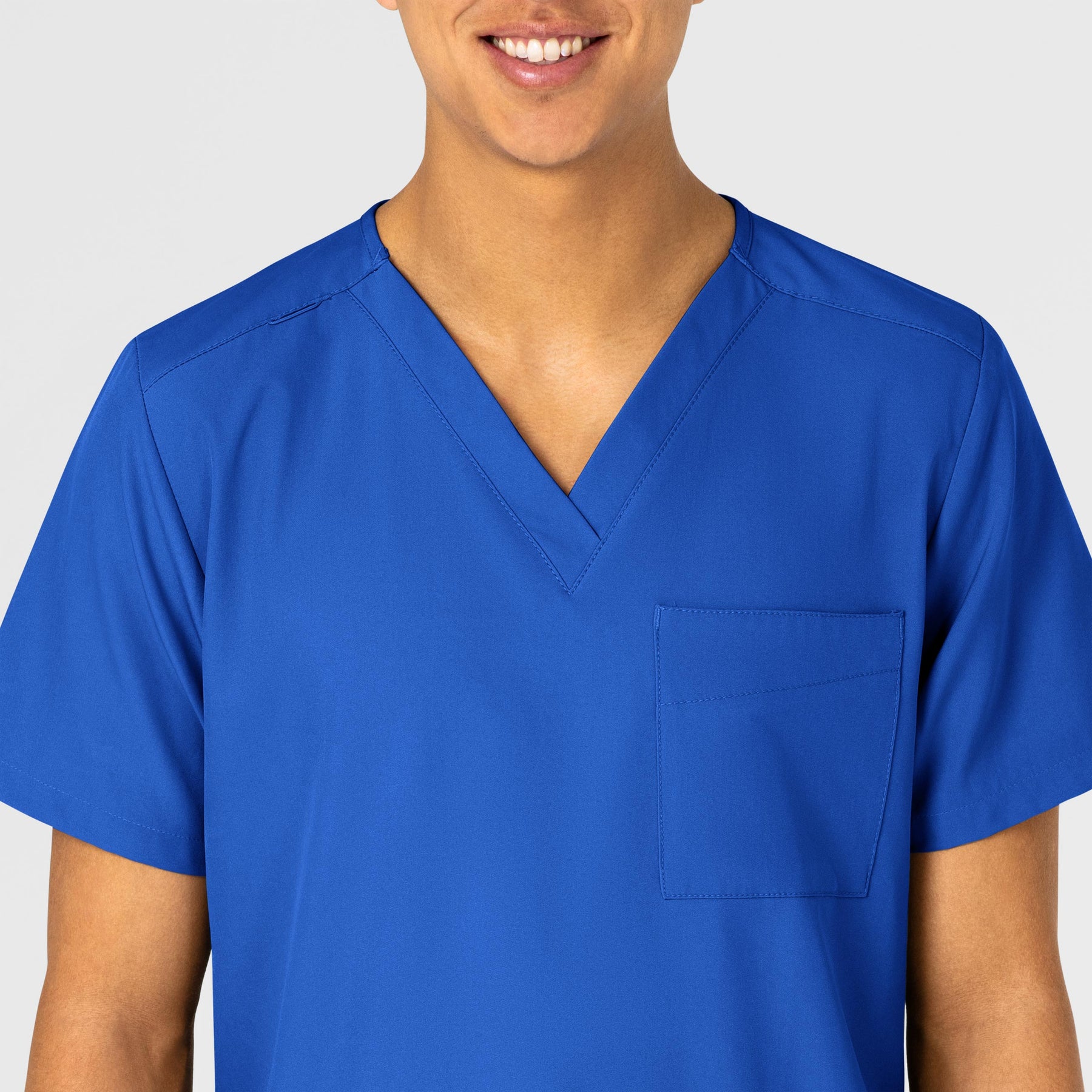 W123 Unisex 4 Pocket Utility Scrub Top Royal front detail