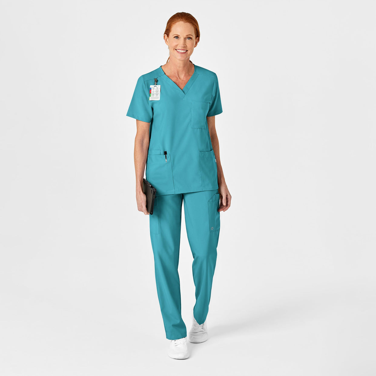 W123 Unisex 4 Pocket Utility Scrub Top Teal Blue scrub set