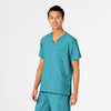 W123 Unisex 4 Pocket Utility Scrub Top Teal Blue side view