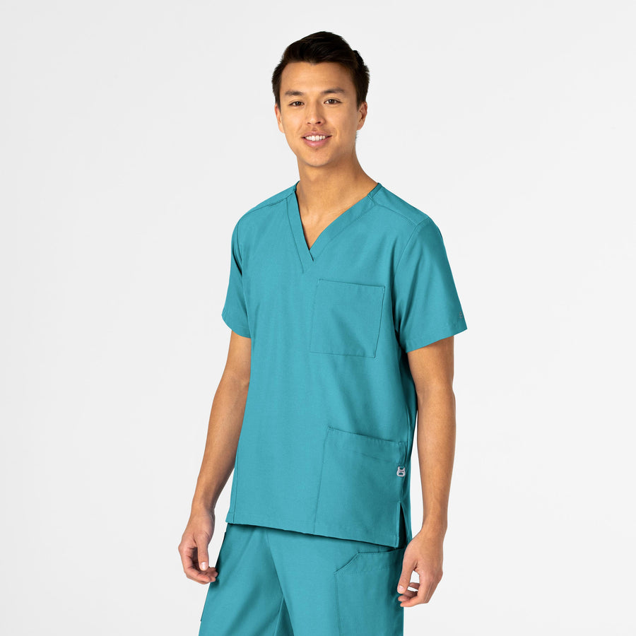 W123 Unisex 4 Pocket Utility Scrub Top Teal Blue side view