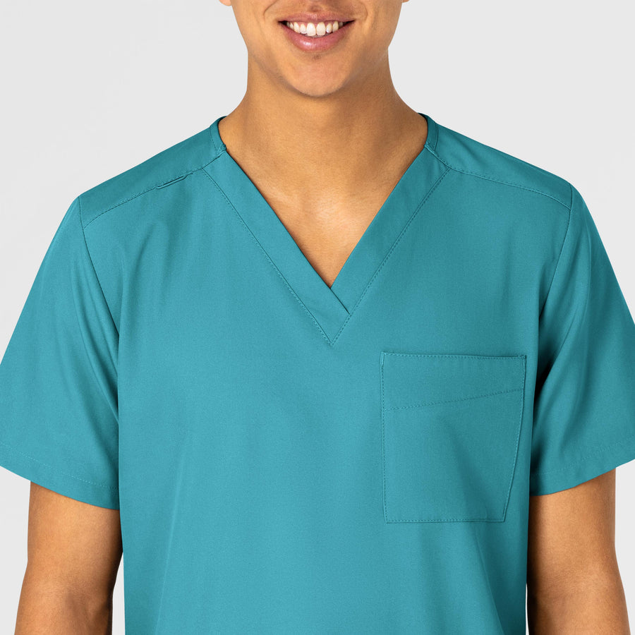 W123 Unisex 4 Pocket Utility Scrub Top Teal Blue front detail