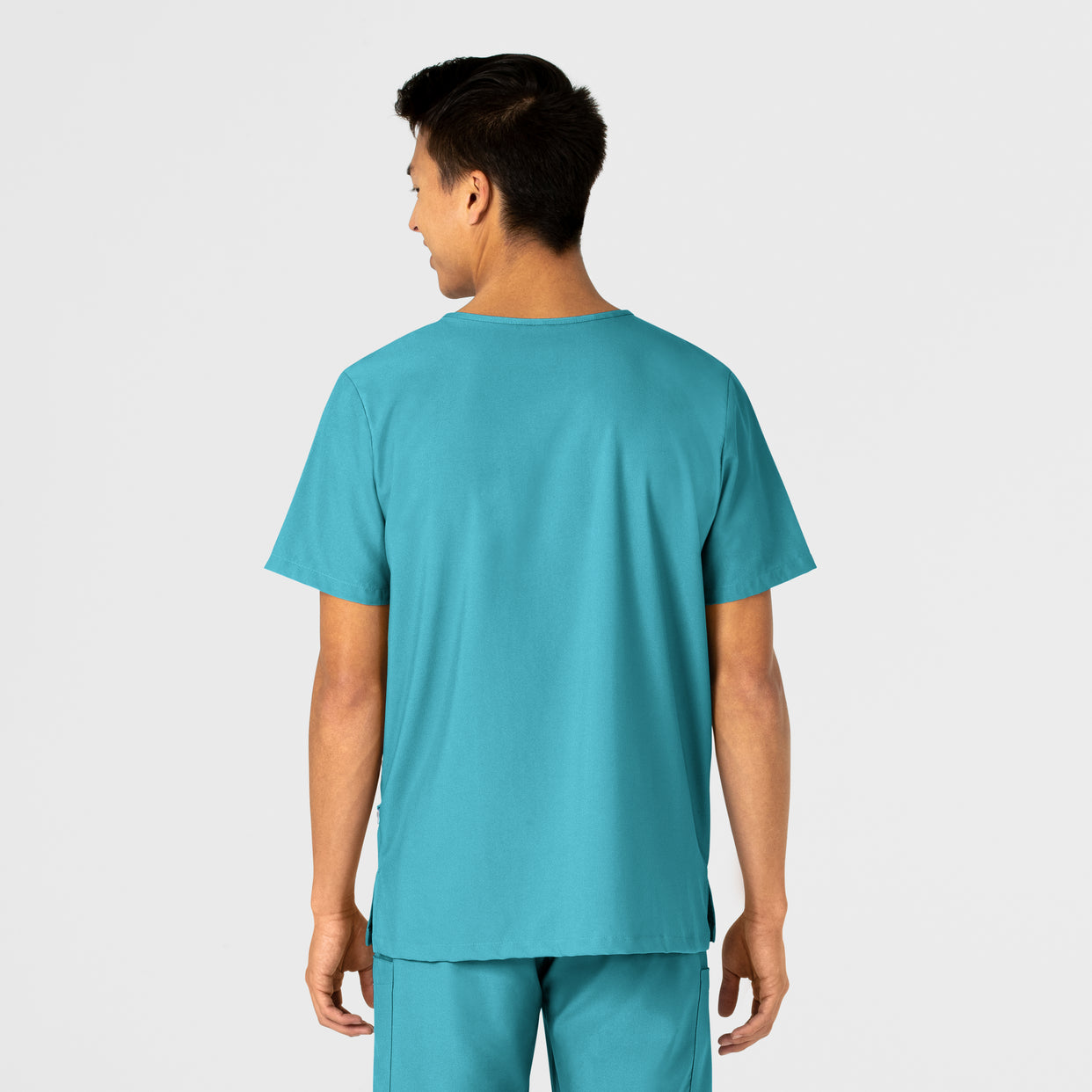 W123 Unisex 4 Pocket Utility Scrub Top Teal Blue back view