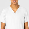 W123 Unisex 4 Pocket Utility Scrub Top White front detail