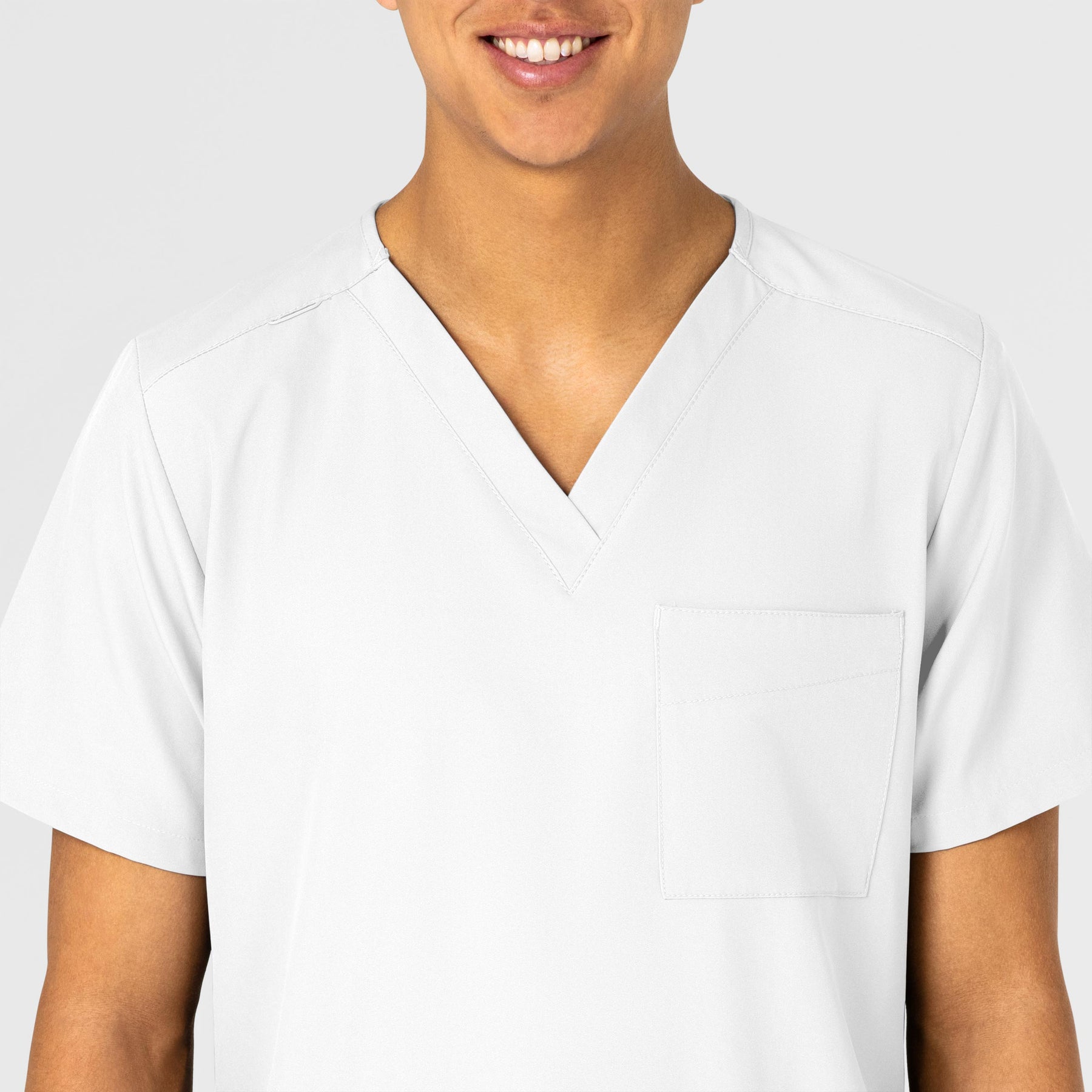 W123 Unisex 4 Pocket Utility Scrub Top White front detail