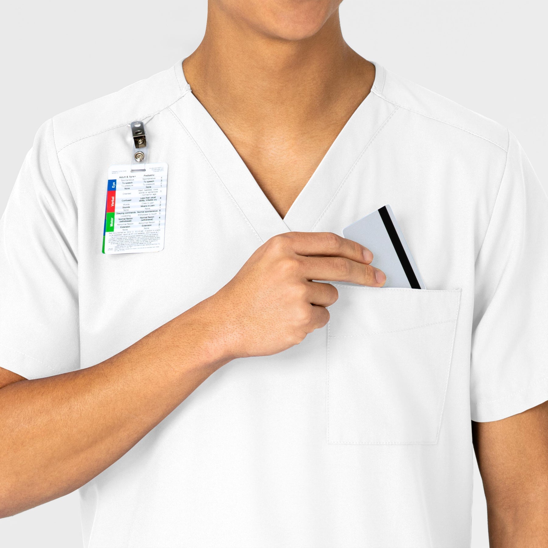 W123 Unisex 4 Pocket Utility Scrub Top White side detail 1