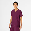 W123 Unisex 4 Pocket Utility Scrub Top Wine side view