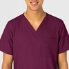 W123 Unisex 4 Pocket Utility Scrub Top Wine front detail