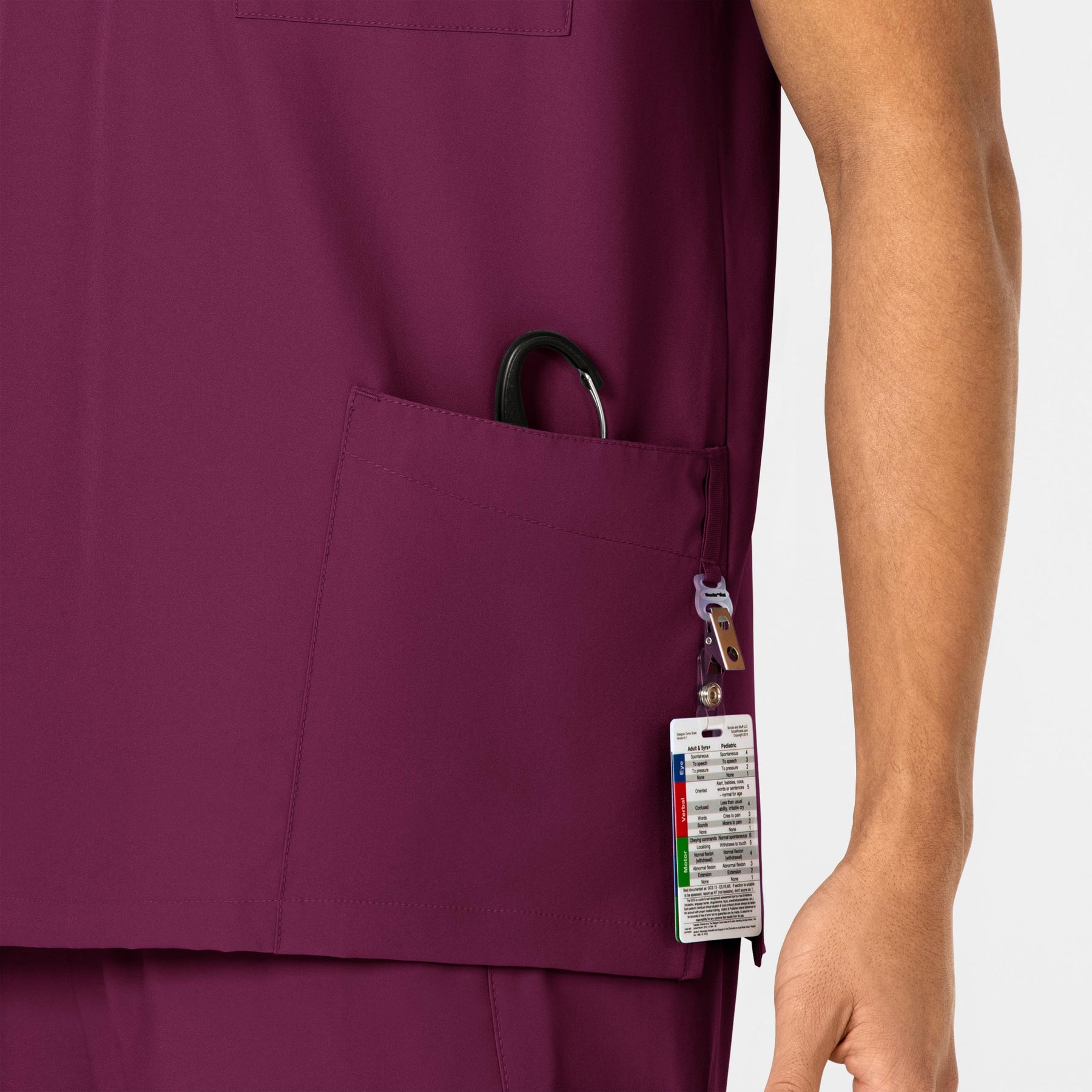 W123 Unisex 4 Pocket Utility Scrub Top Wine hemline detail