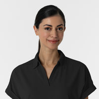 RENEW Women’s Flex-n-Reach Collared Scrub Top Black front detail