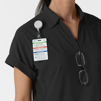 RENEW Women’s Flex-n-Reach Collared Scrub Top Black side detail 1