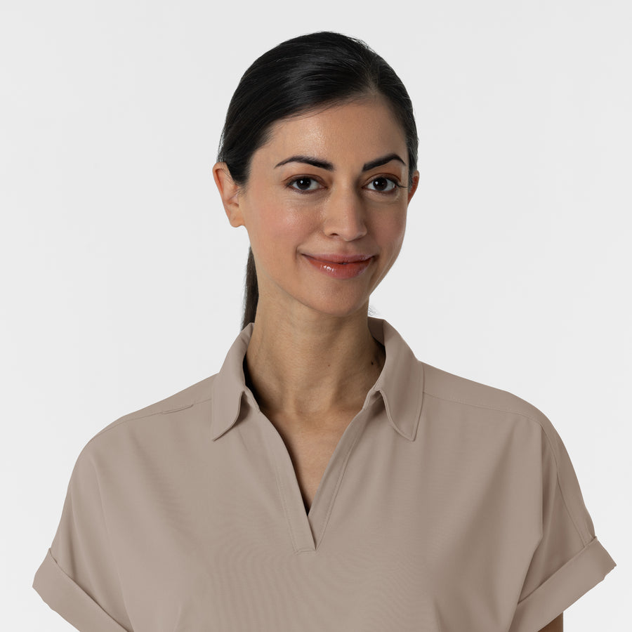 RENEW Women’s Flex-n-Reach Collared Scrub Top Haze front detail