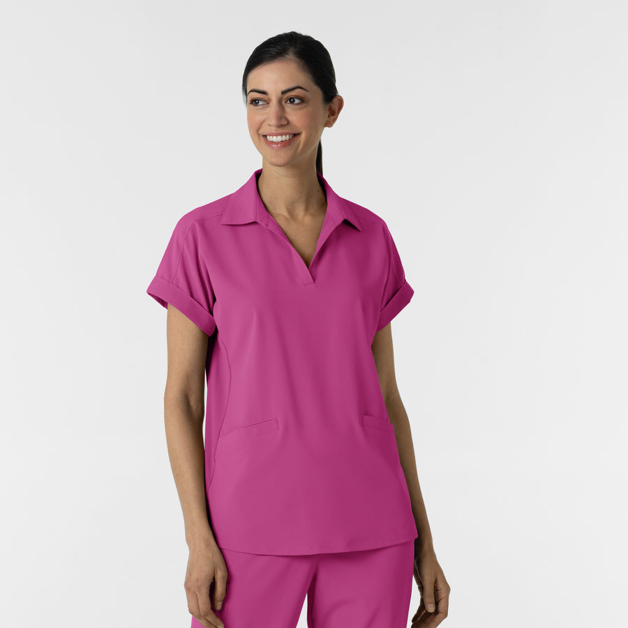 RENEW Women’s Flex-n-Reach Collared Scrub Top Raspberry