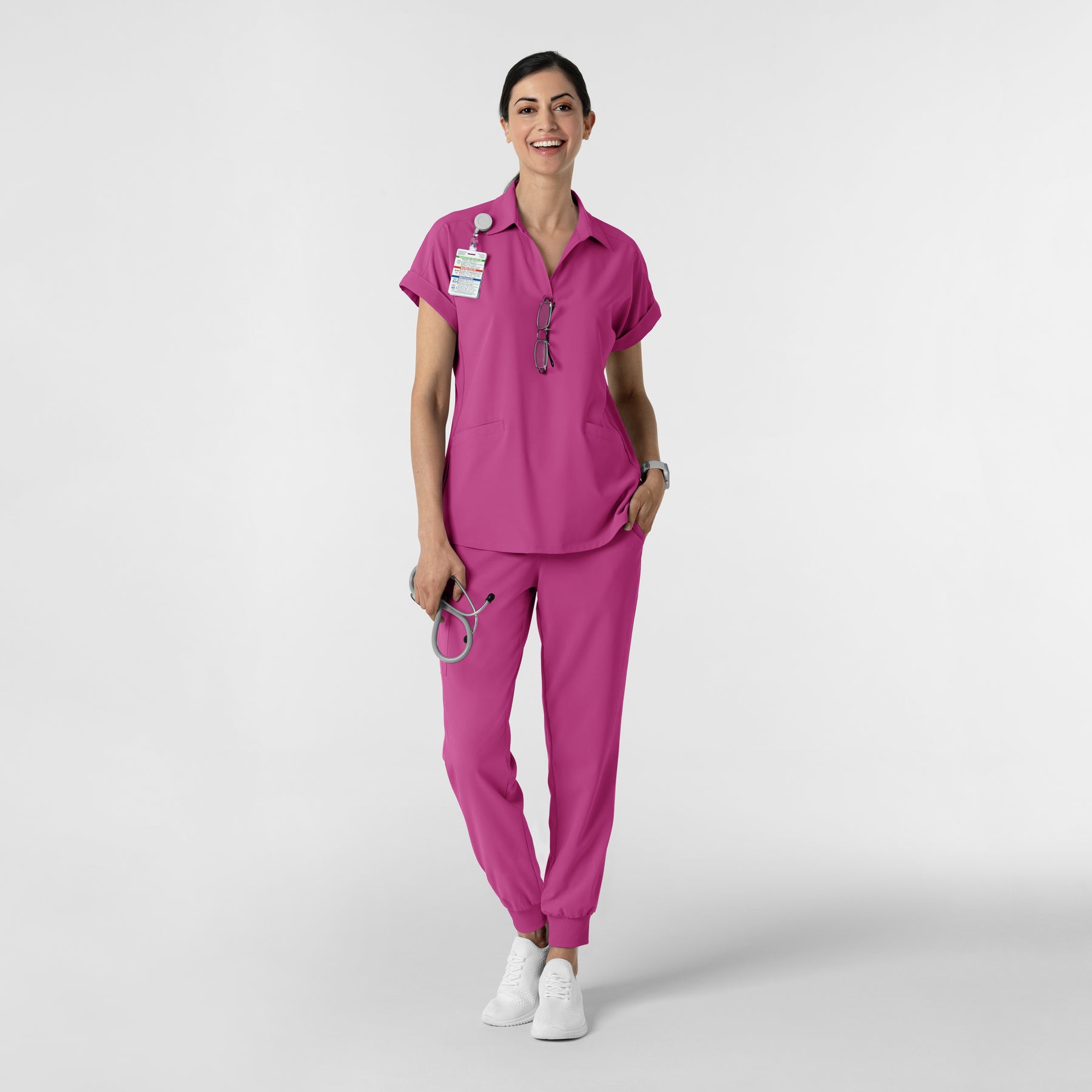 RENEW Women’s Flex-n-Reach Collared Scrub Top Raspberry full scrub set
