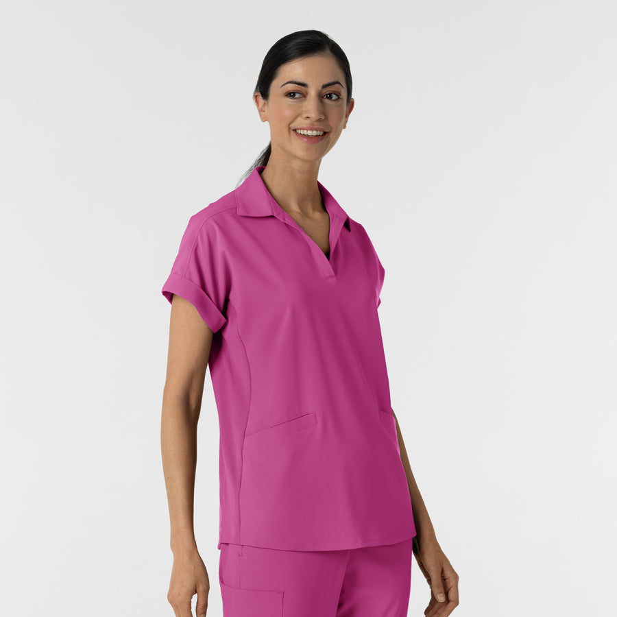 RENEW Women’s Flex-n-Reach Collared Scrub Top Raspberry side view