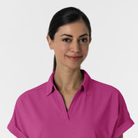 RENEW Women’s Flex-n-Reach Collared Scrub Top Raspberry front detail