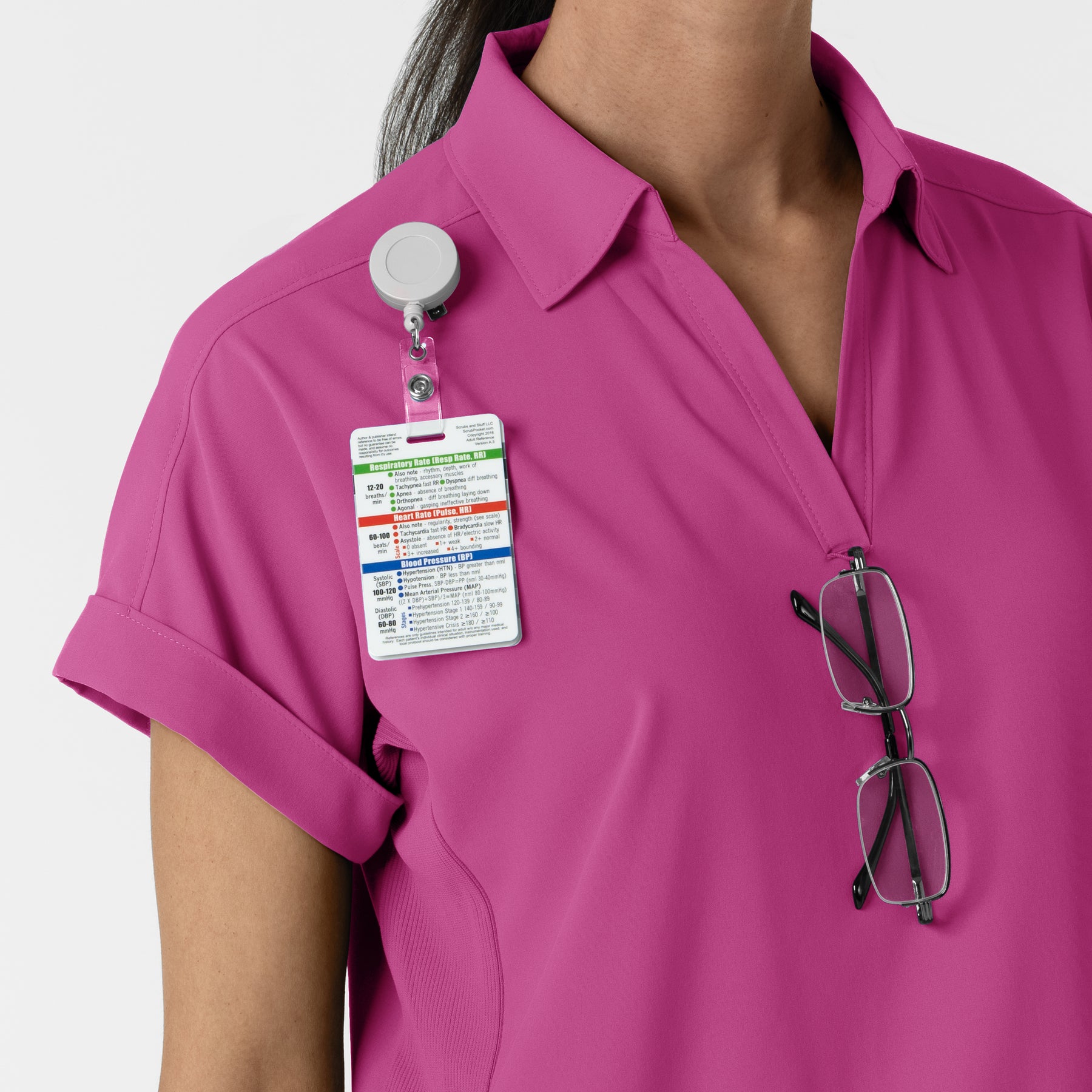 RENEW Women’s Flex-n-Reach Collared Scrub Top Raspberry side detail 1
