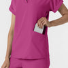 RENEW Women’s Flex-n-Reach Collared Scrub Top Raspberry hemline detail