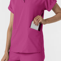 RENEW Women’s Flex-n-Reach Collared Scrub Top Raspberry hemline detail