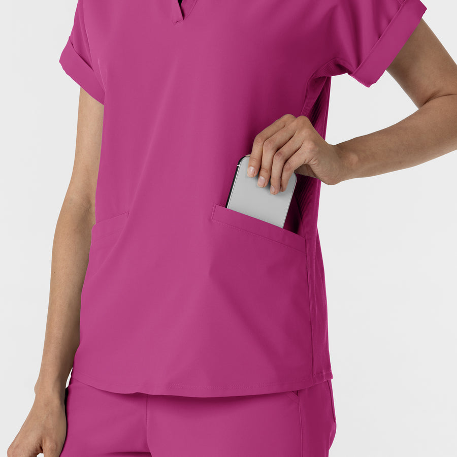 RENEW Women’s Flex-n-Reach Collared Scrub Top Raspberry hemline detail