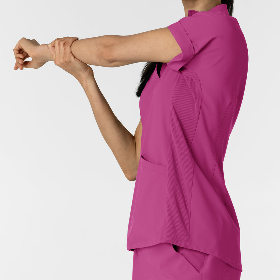 RENEW Women’s Flex-n-Reach Collared Scrub Top Raspberry back detail