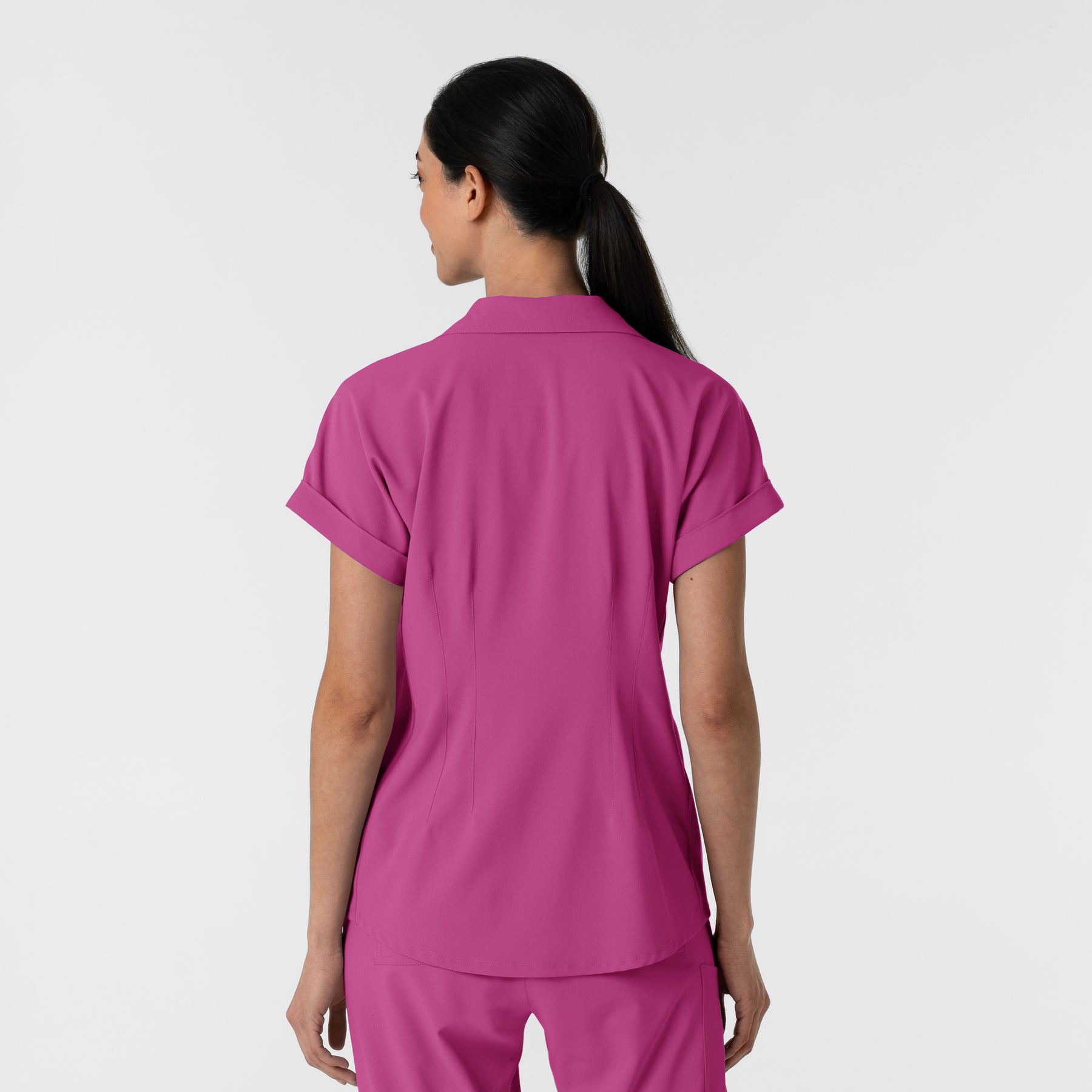 RENEW Women’s Flex-n-Reach Collared Scrub Top Raspberry back view