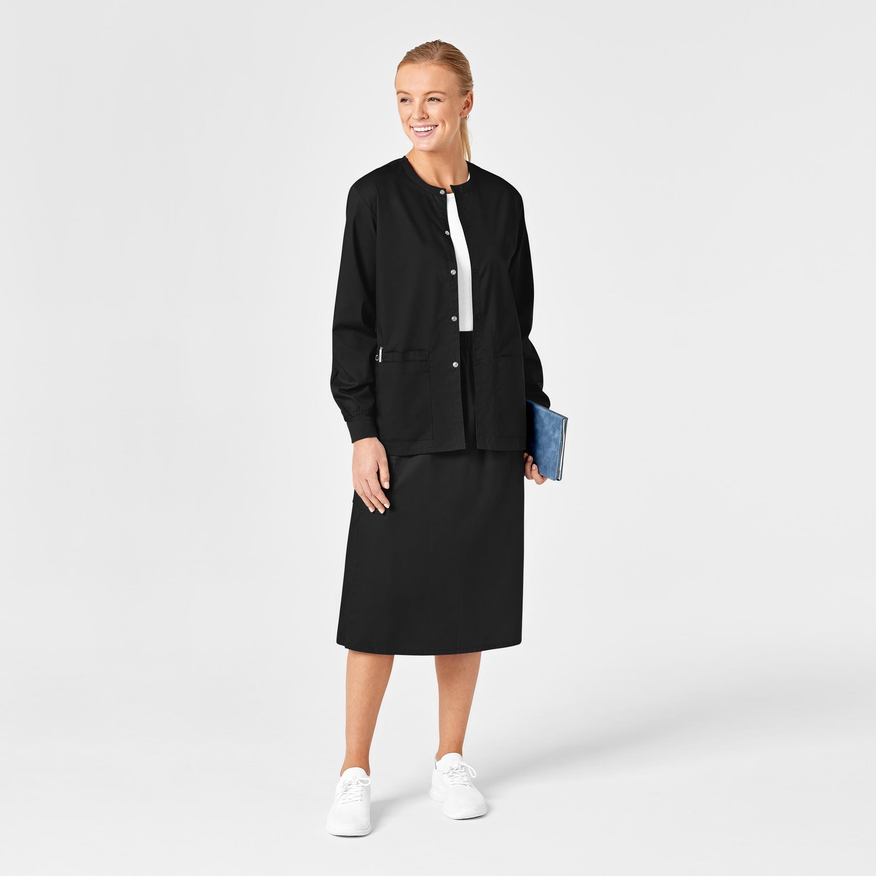 WonderWORK Women's Pull On Cargo Skirt Black full scrub set