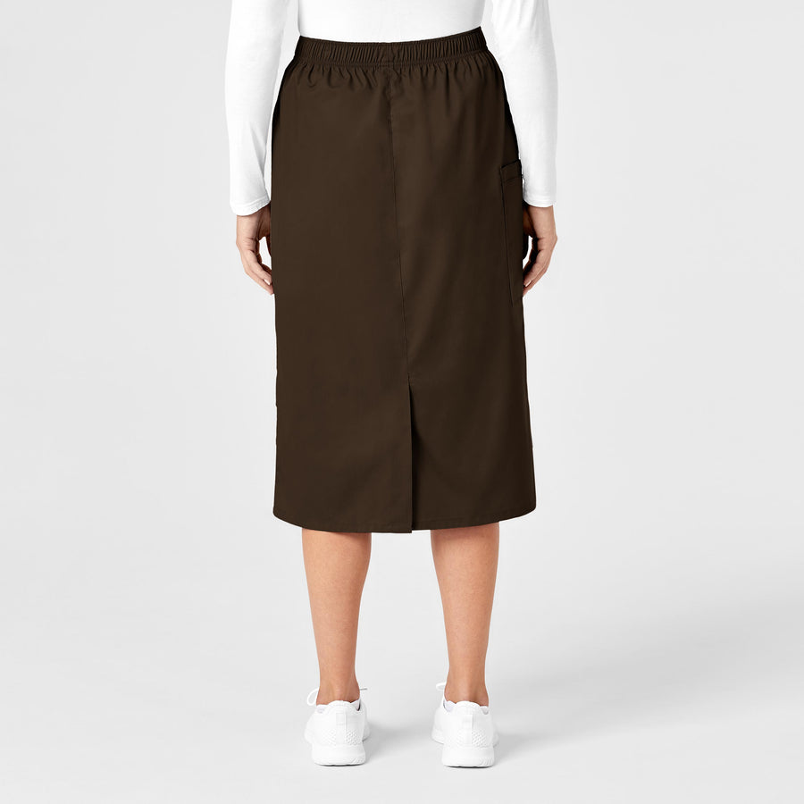 WonderWORK Women's Pull On Cargo Skirt Chocolate back view