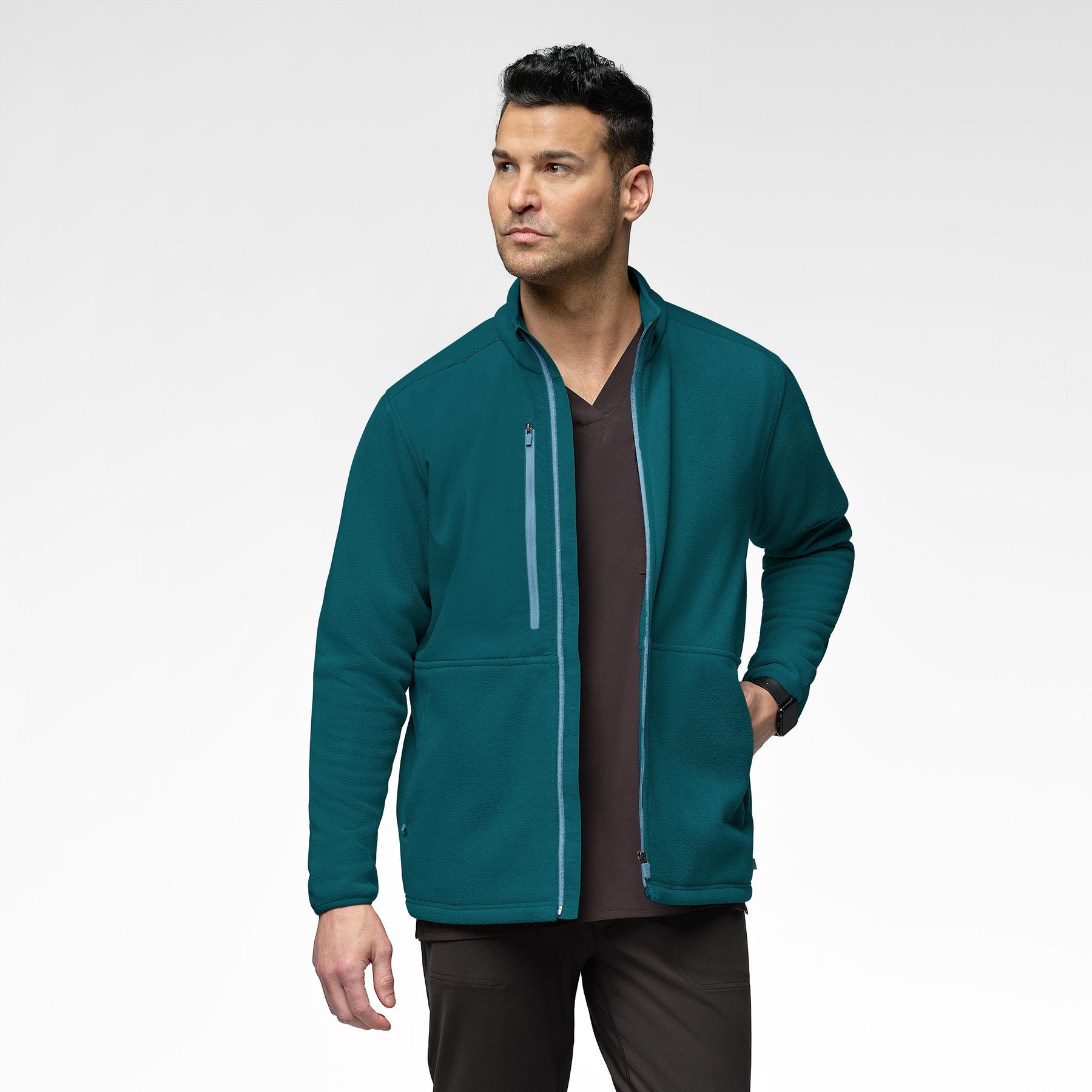 Slate Men's Micro Fleece Zip Jacket Caribbean Blue side view