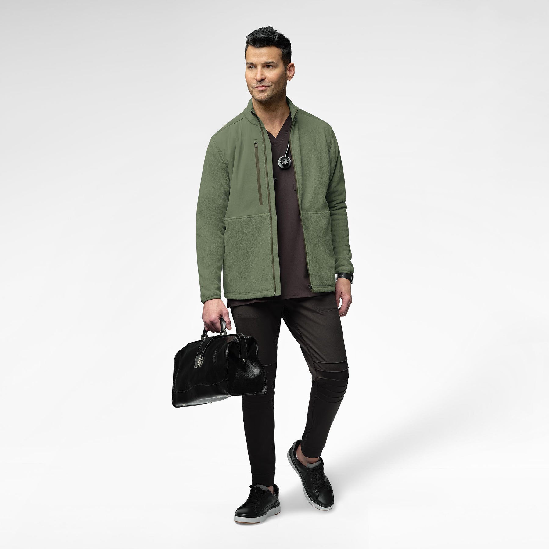 Slate Men's Micro Fleece Zip Jacket Olive full scrub set