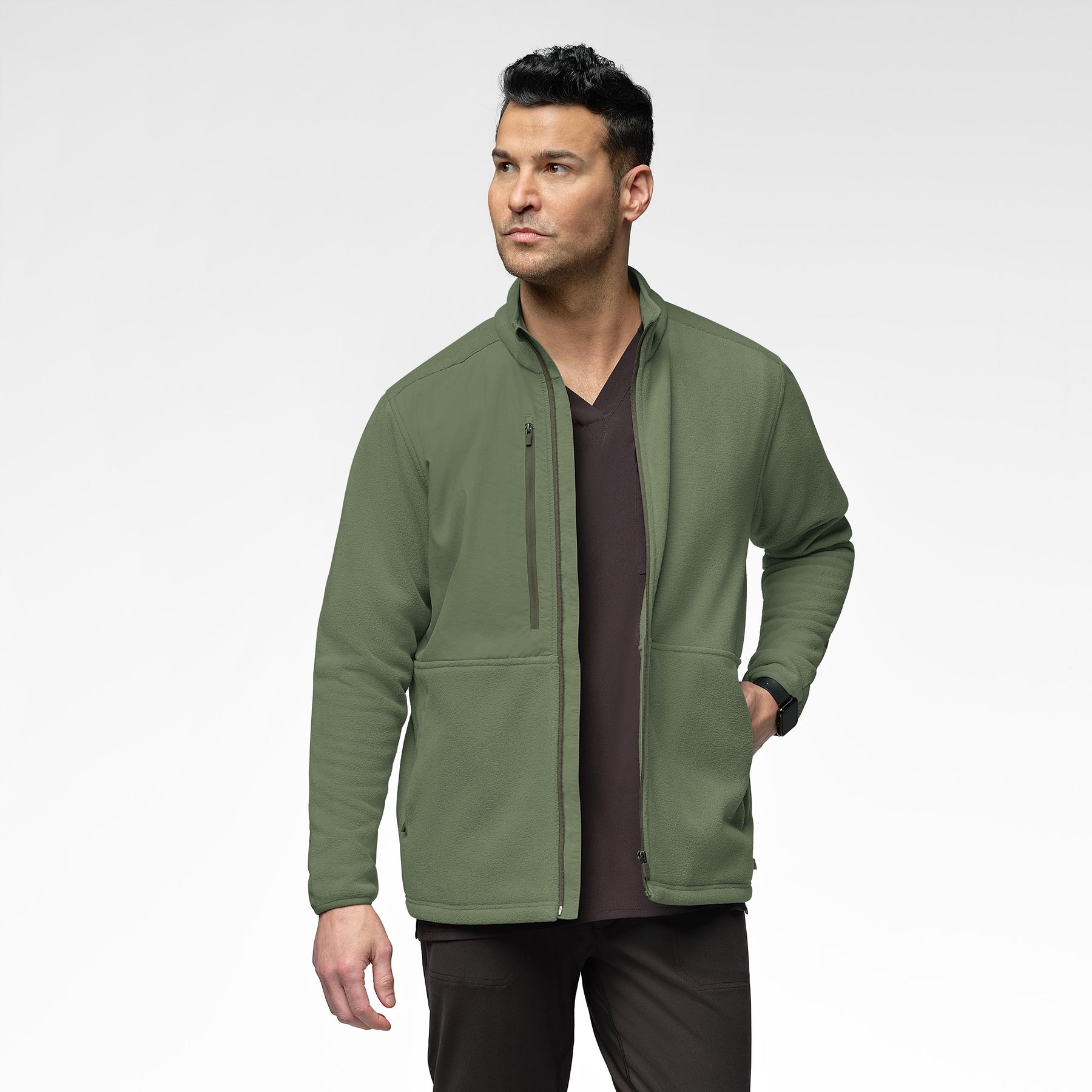 Slate Men's Micro Fleece Zip Jacket Olive side view