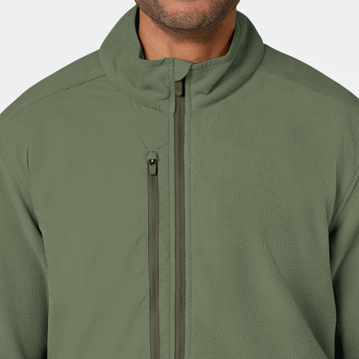 Slate Men's Micro Fleece Zip Jacket Olive front detail
