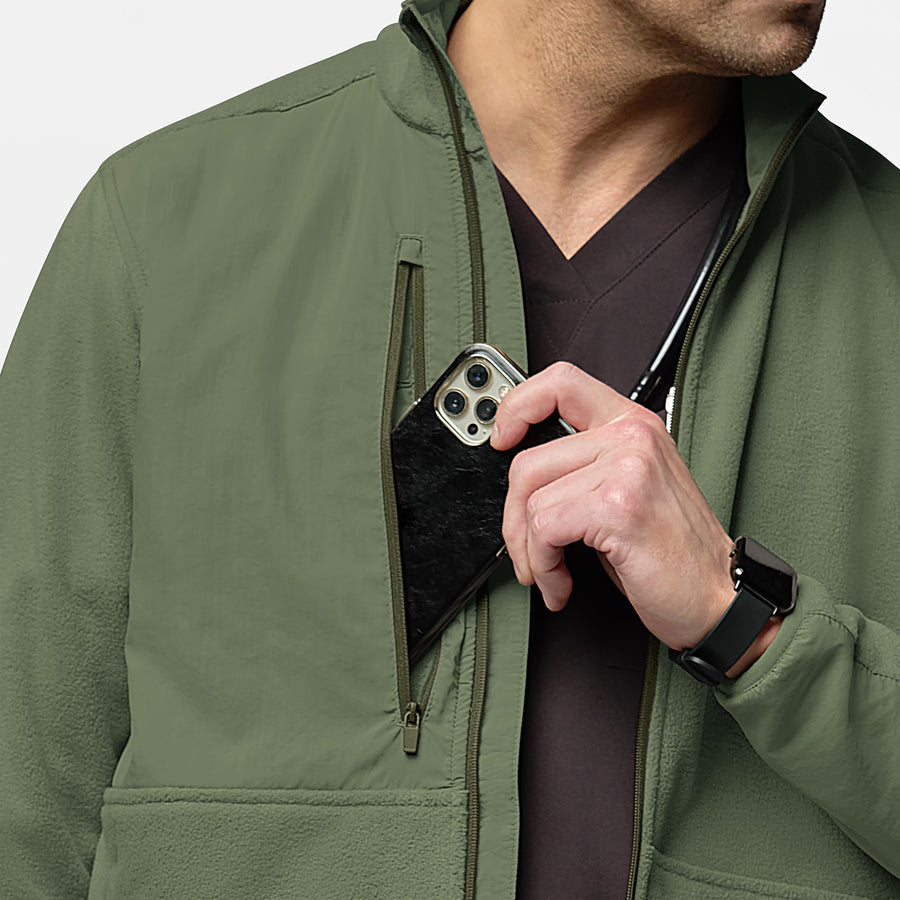 Slate Men's Micro Fleece Zip Jacket Olive hemline detail