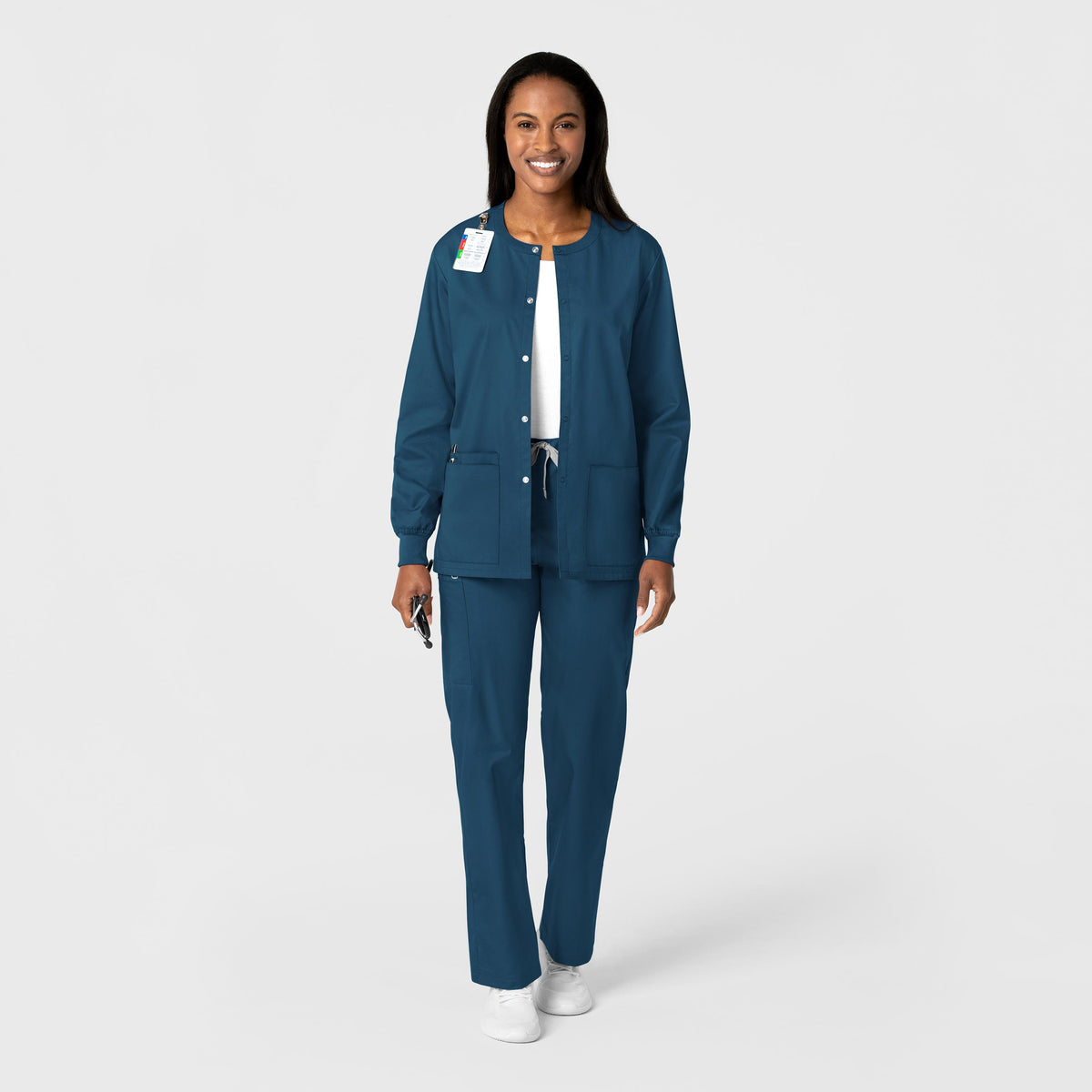 WonderWORK Unisex Snap Front Jacket Caribbean Blue full scrub set