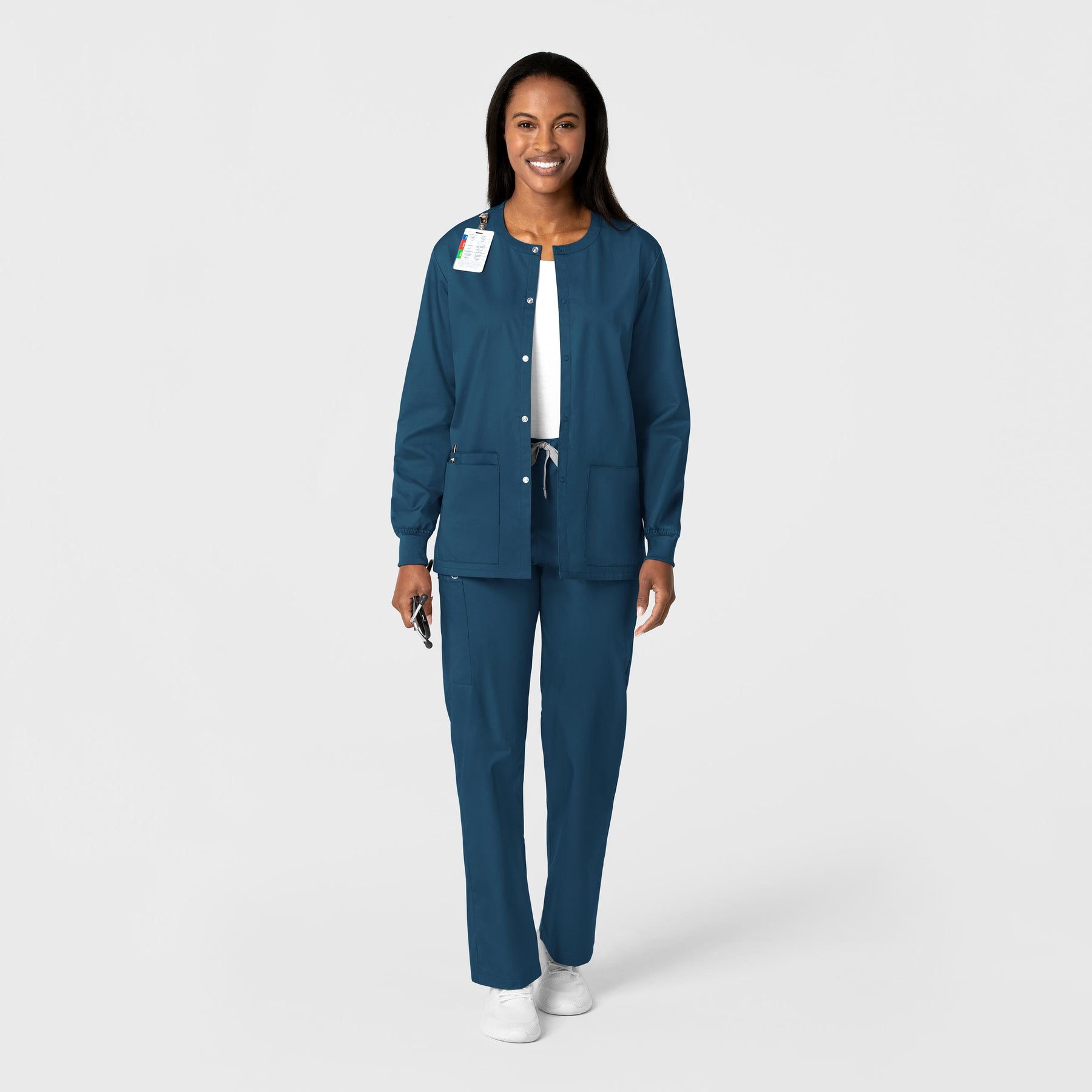 WonderWORK Unisex Snap Front Jacket Caribbean Blue full scrub set