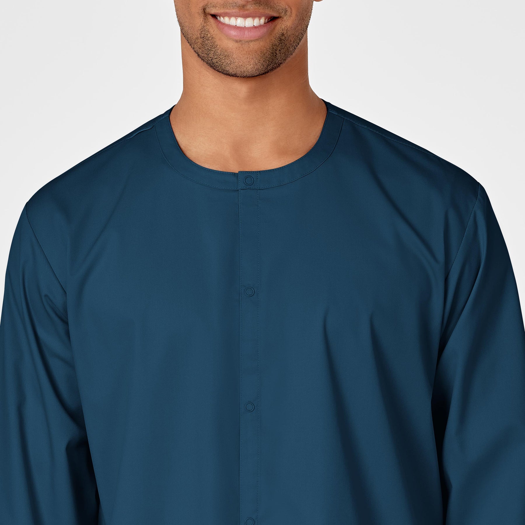 WonderWORK Unisex Snap Front Jacket Caribbean Blue front detail