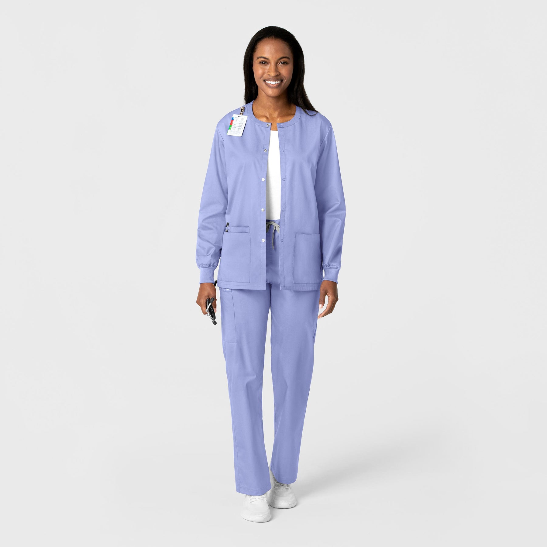 WonderWORK Unisex Snap Front Jacket Ceil Blue full scrub set
