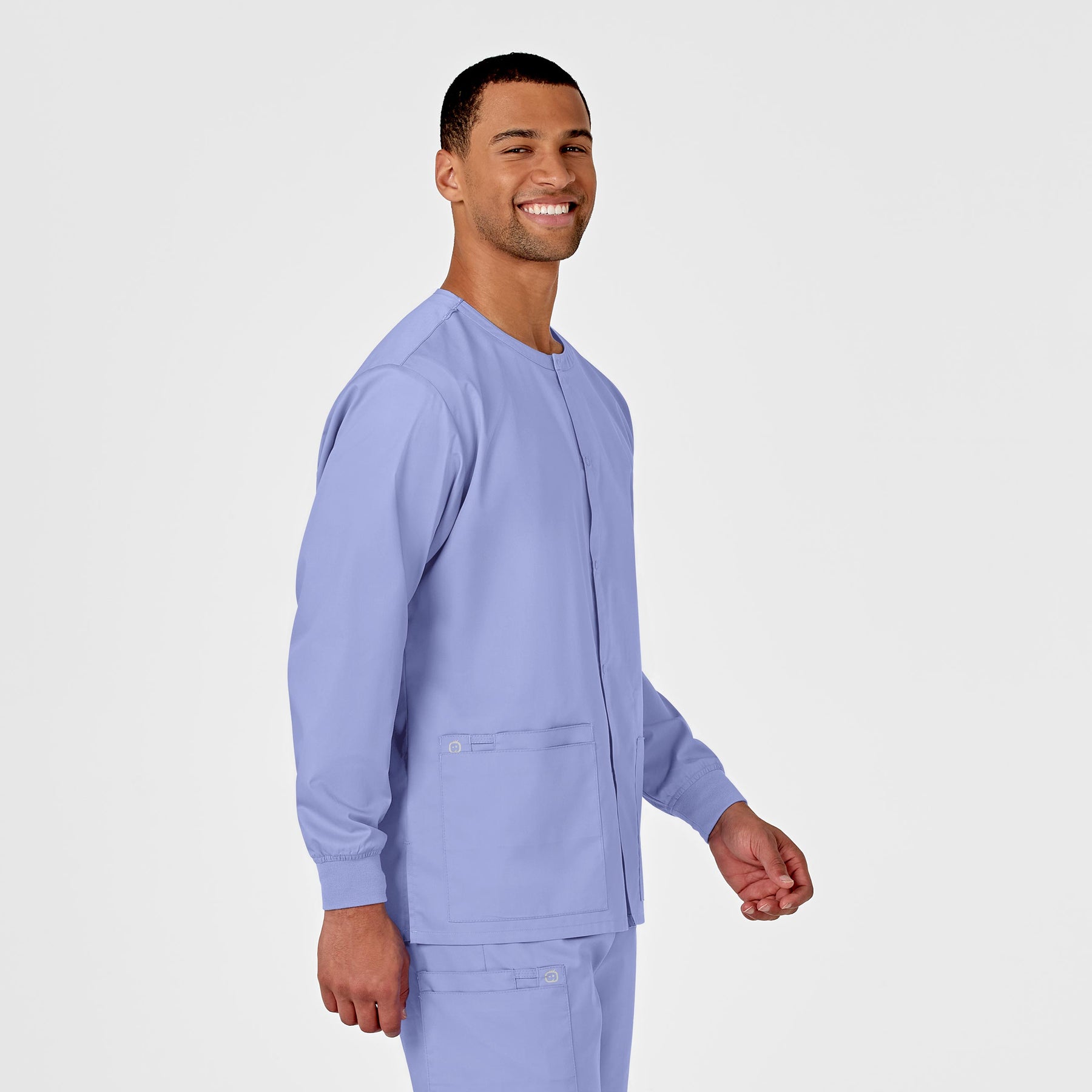 WonderWORK Unisex Snap Front Jacket Ceil Blue side view
