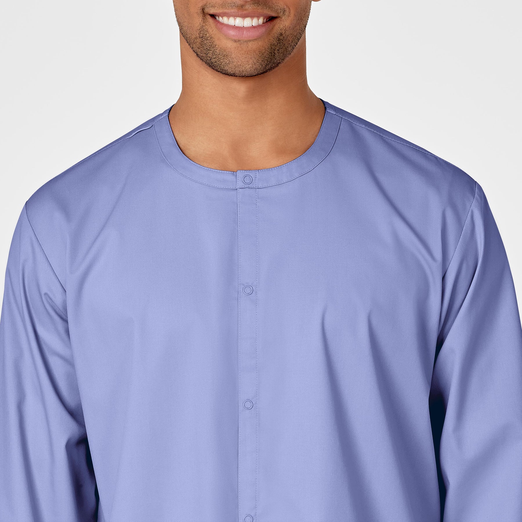 WonderWORK Unisex Snap Front Jacket Ceil Blue front detail