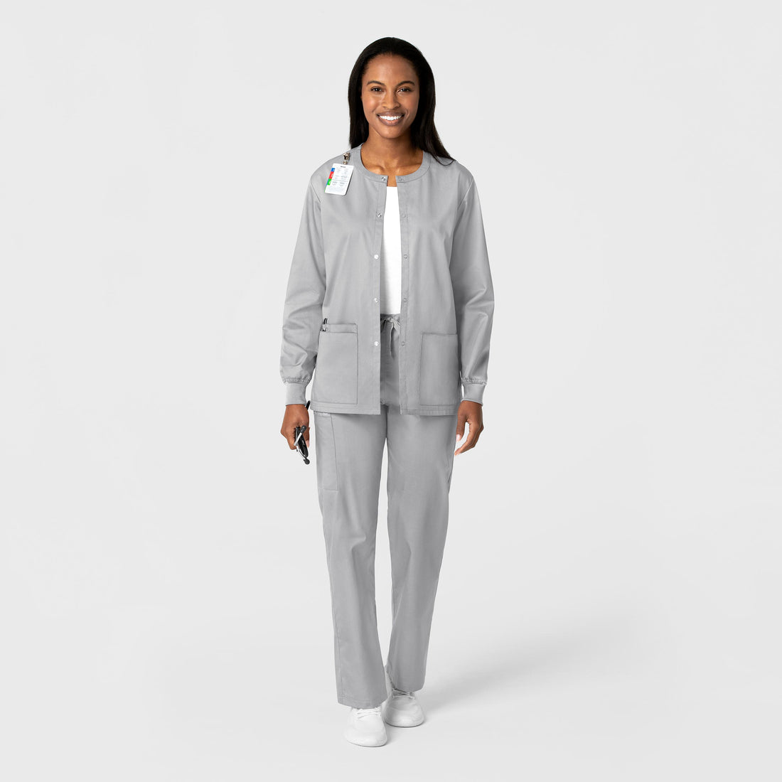 WonderWORK Unisex Snap Front Jacket Grey full scrub set