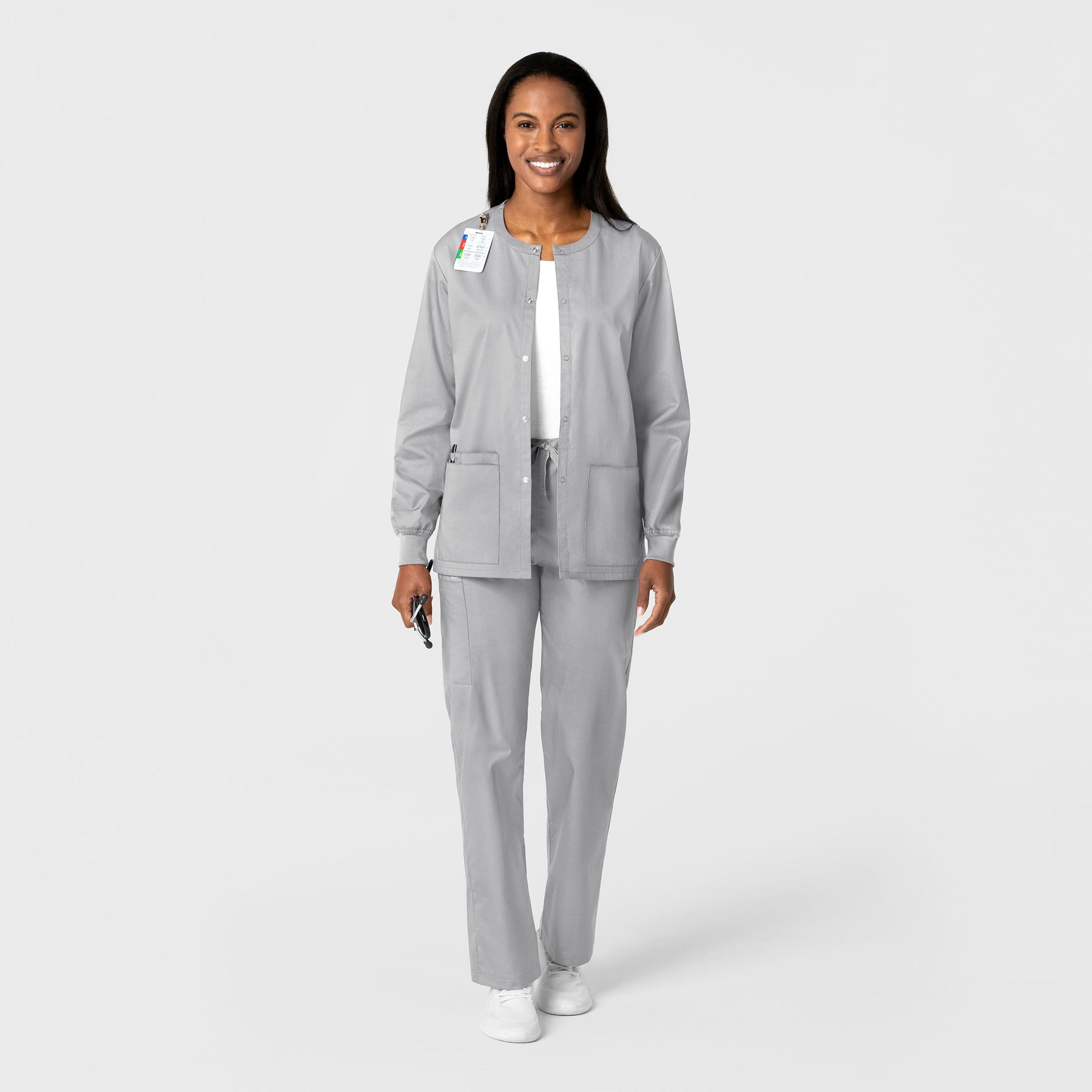 WonderWORK Unisex Snap Front Jacket Grey full scrub set