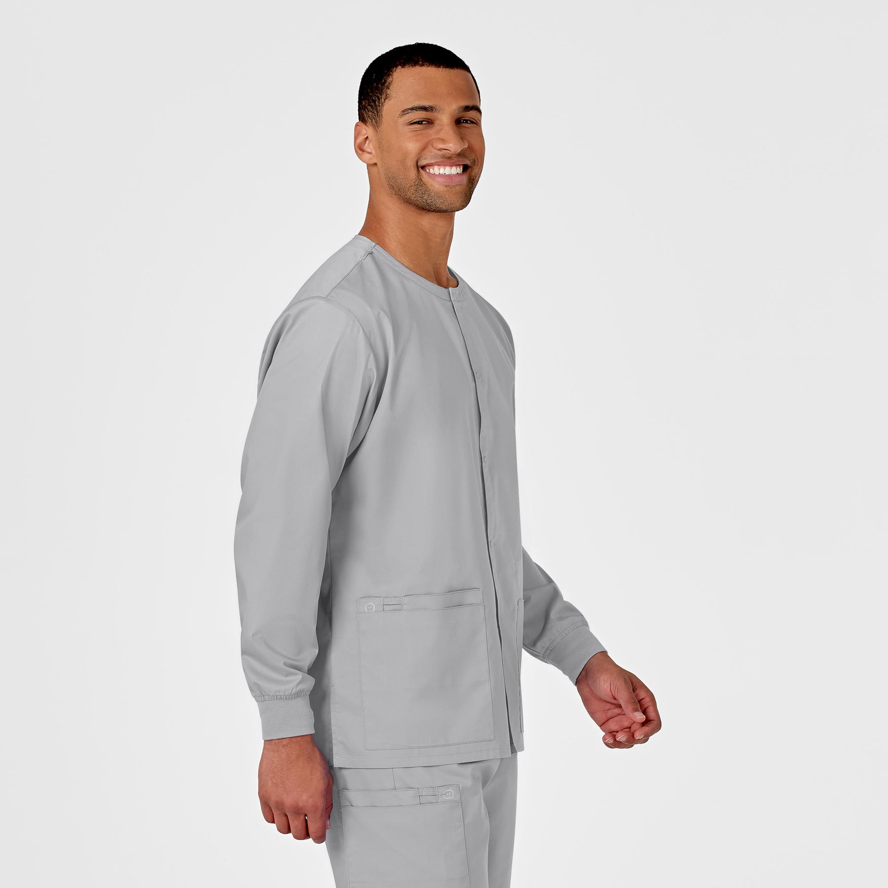 WonderWORK Unisex Snap Front Jacket Grey side view