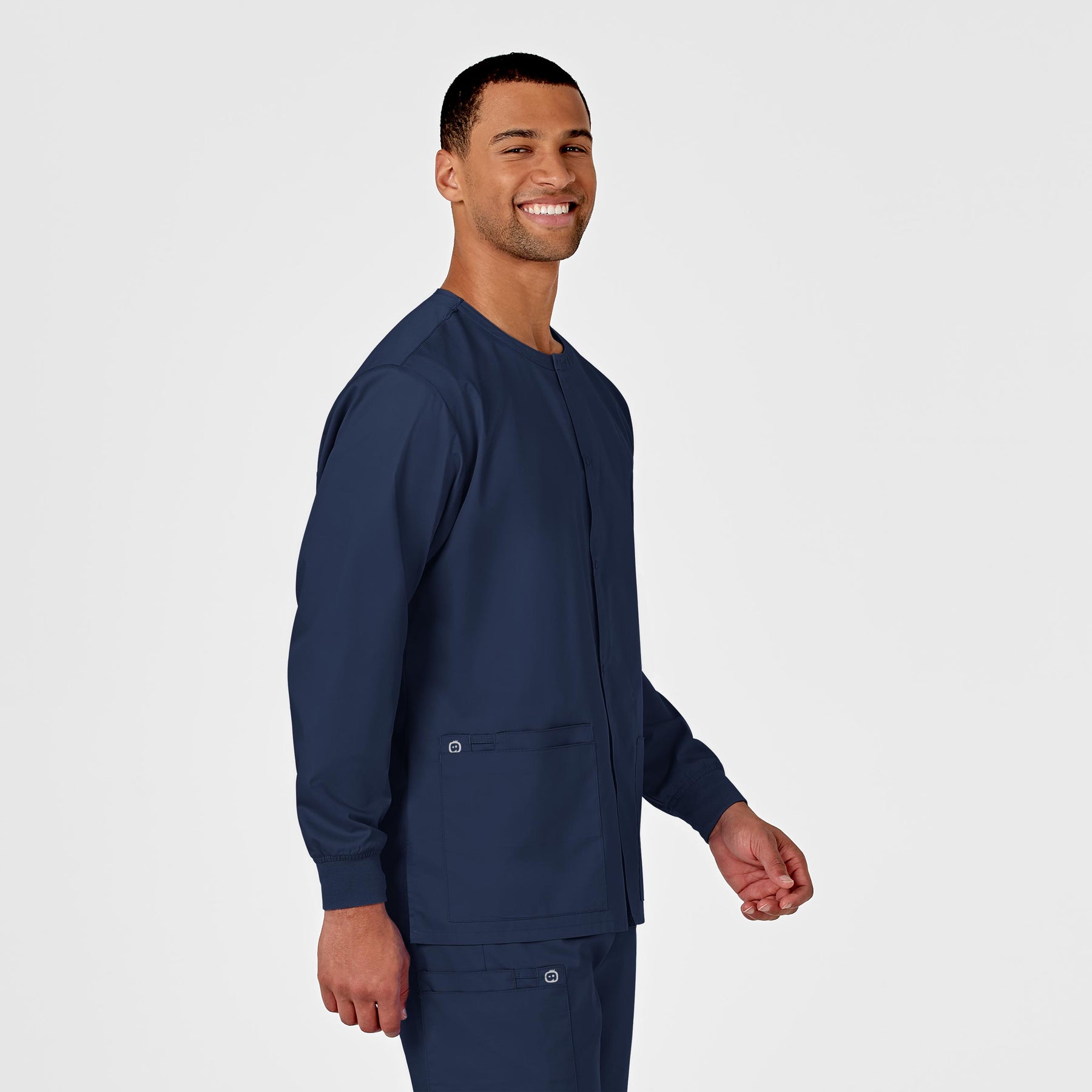 WonderWORK Unisex Snap Front Jacket Navy side view
