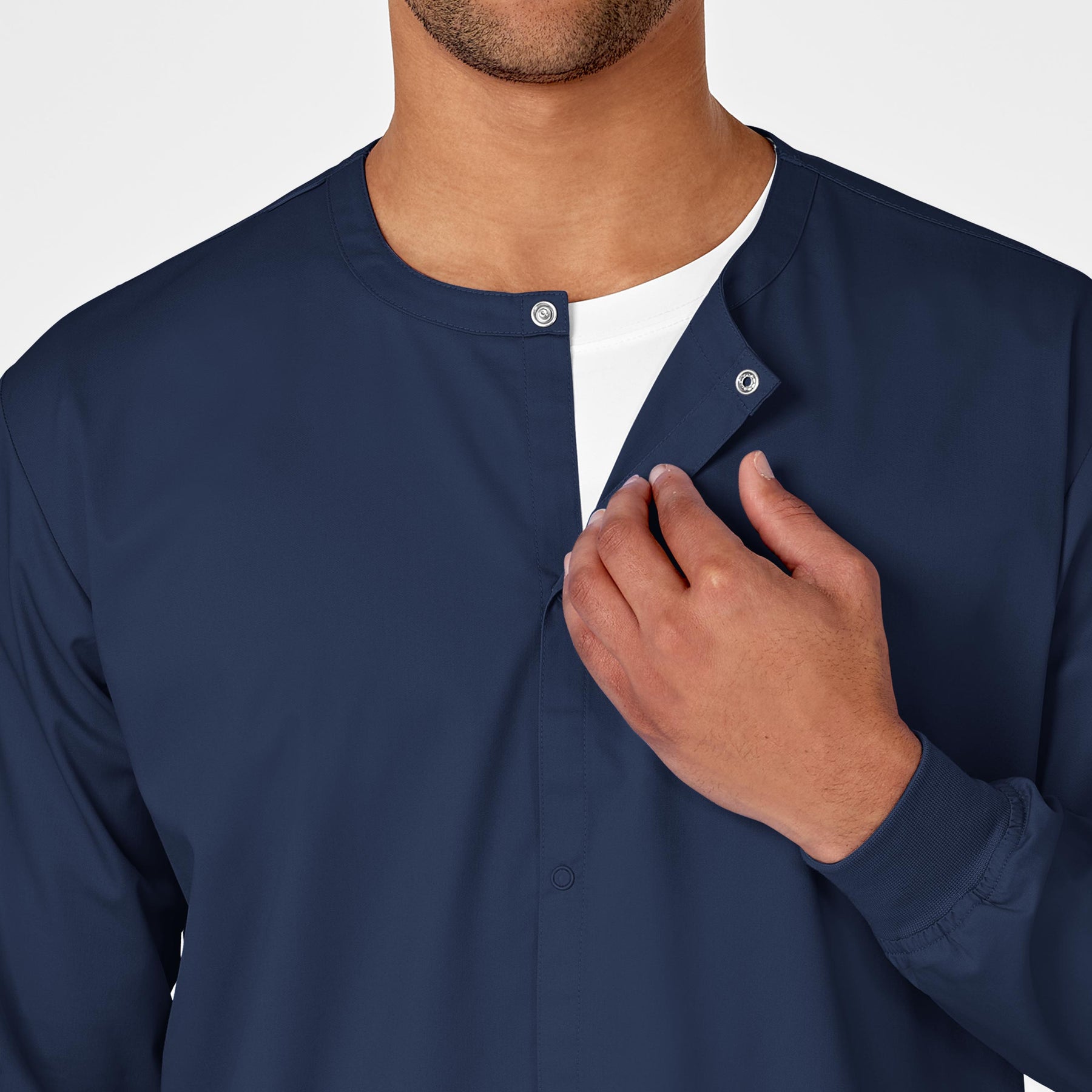 WonderWORK Unisex Snap Front Jacket Navy side detail 1