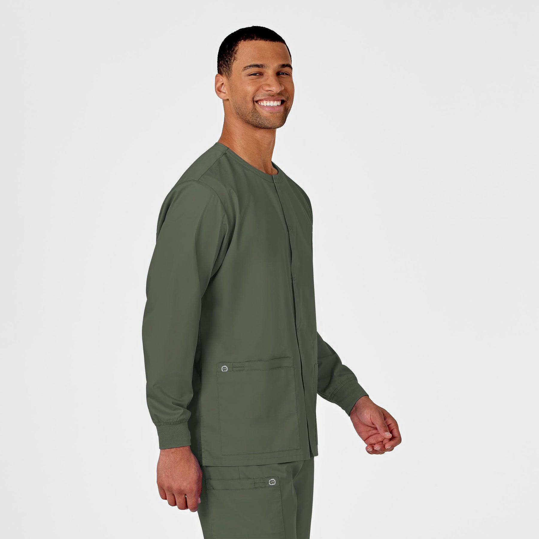 WonderWORK Unisex Snap Front Jacket Olive side view